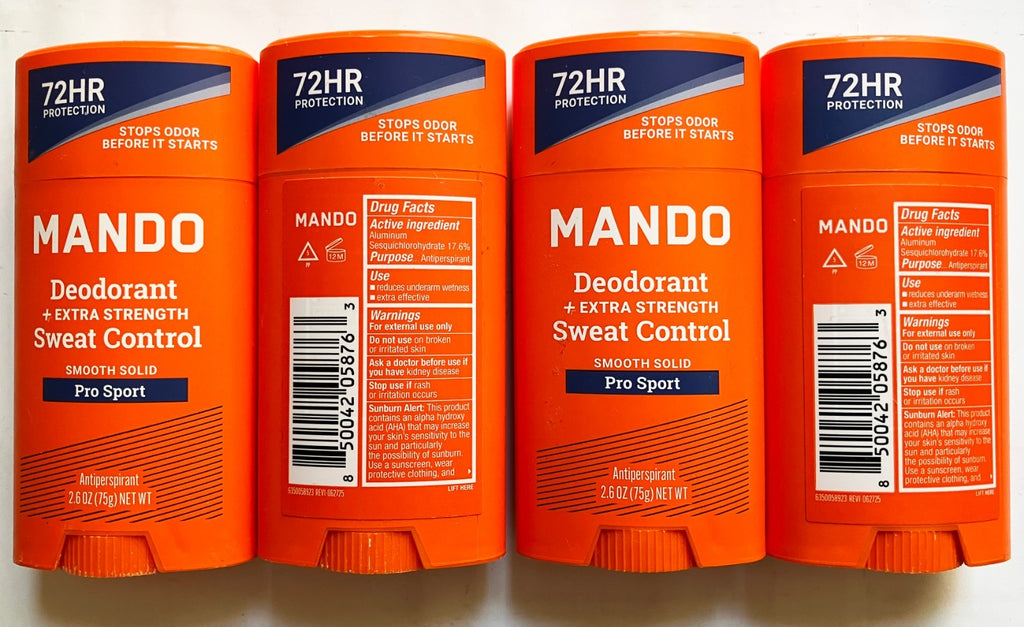 4 Pack Mando Extra Strength Sweat Control Deodorant - Pro Sport, 2.6 Oz