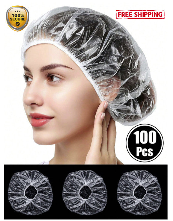 Disposable Plastic Shower Caps for Hair Dye & Salon Use - Waterproof, 100 Pack