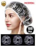 Disposable Plastic Shower Caps for Hair Dye & Salon Use - Waterproof, 100 Pack