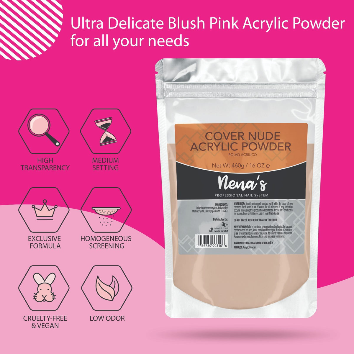 Professional Acrylic Nail Powder System 16 oz Clear Pink Cover Nude White
