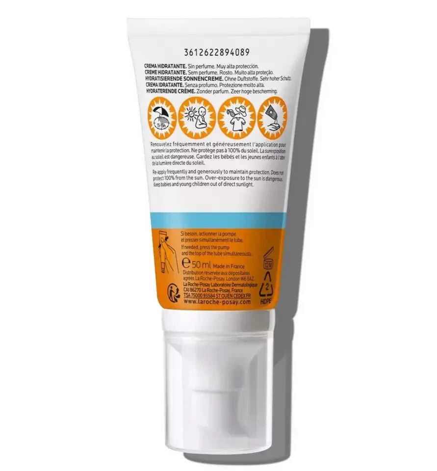 Moisturizing Sunscreen Cream SPF50 for Sensitive Skin - Fragrance Free, Water-Resistant, 50ml