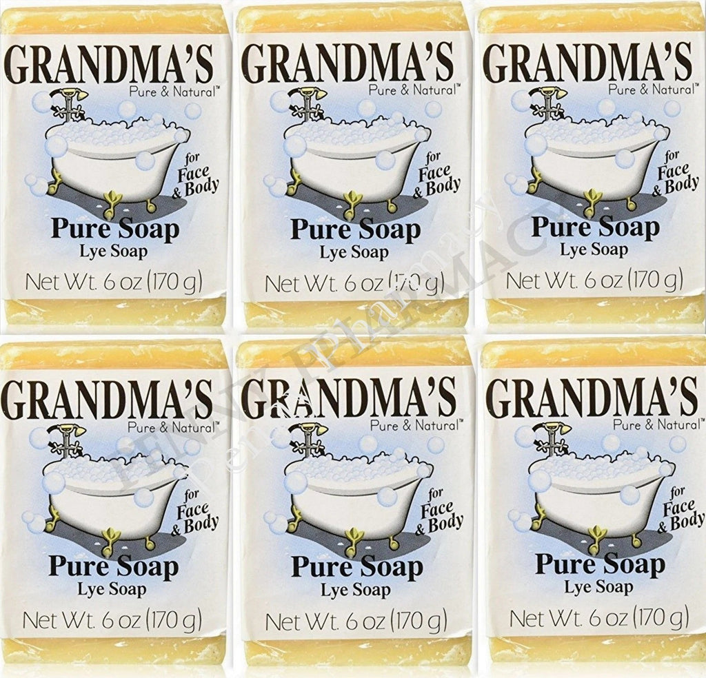 Grandma's Lye Soap 6oz Pack of 6 - Pure & Natural Bar Soap for All Skin Types