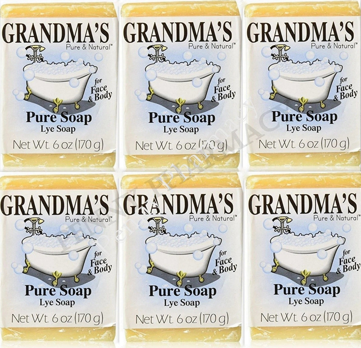 Grandma's Lye Soap 6oz Pack of 6 - Pure & Natural Bar Soap for All Skin Types