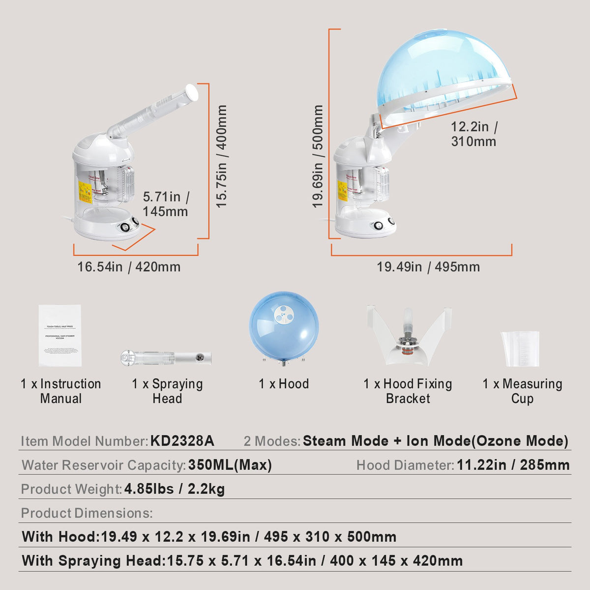 2-in-1 Hair & Facial Steamer with Bonnet Hood - Professional & Home Use