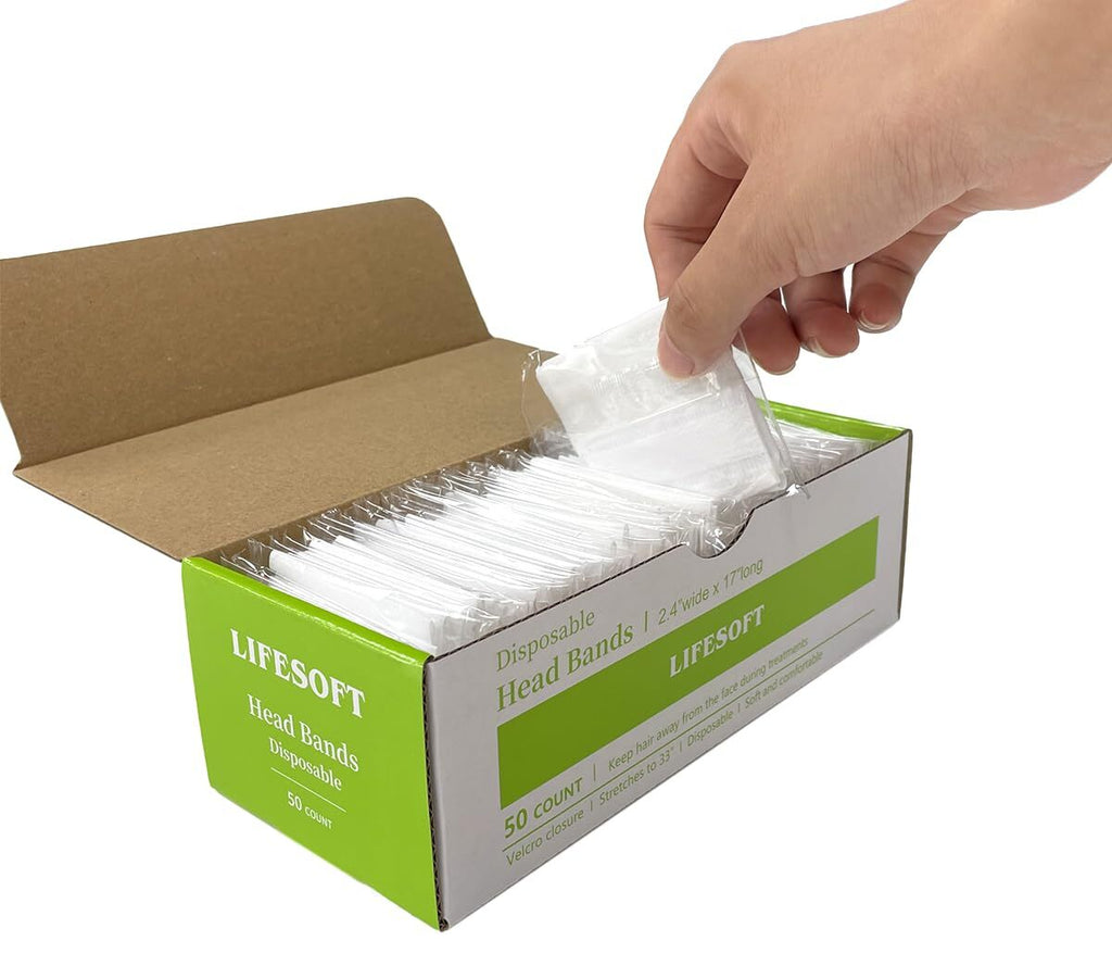 Disposable Facial Spa Headbands - Elastic Hair Wraps with Closure, 50 or 500 Pack