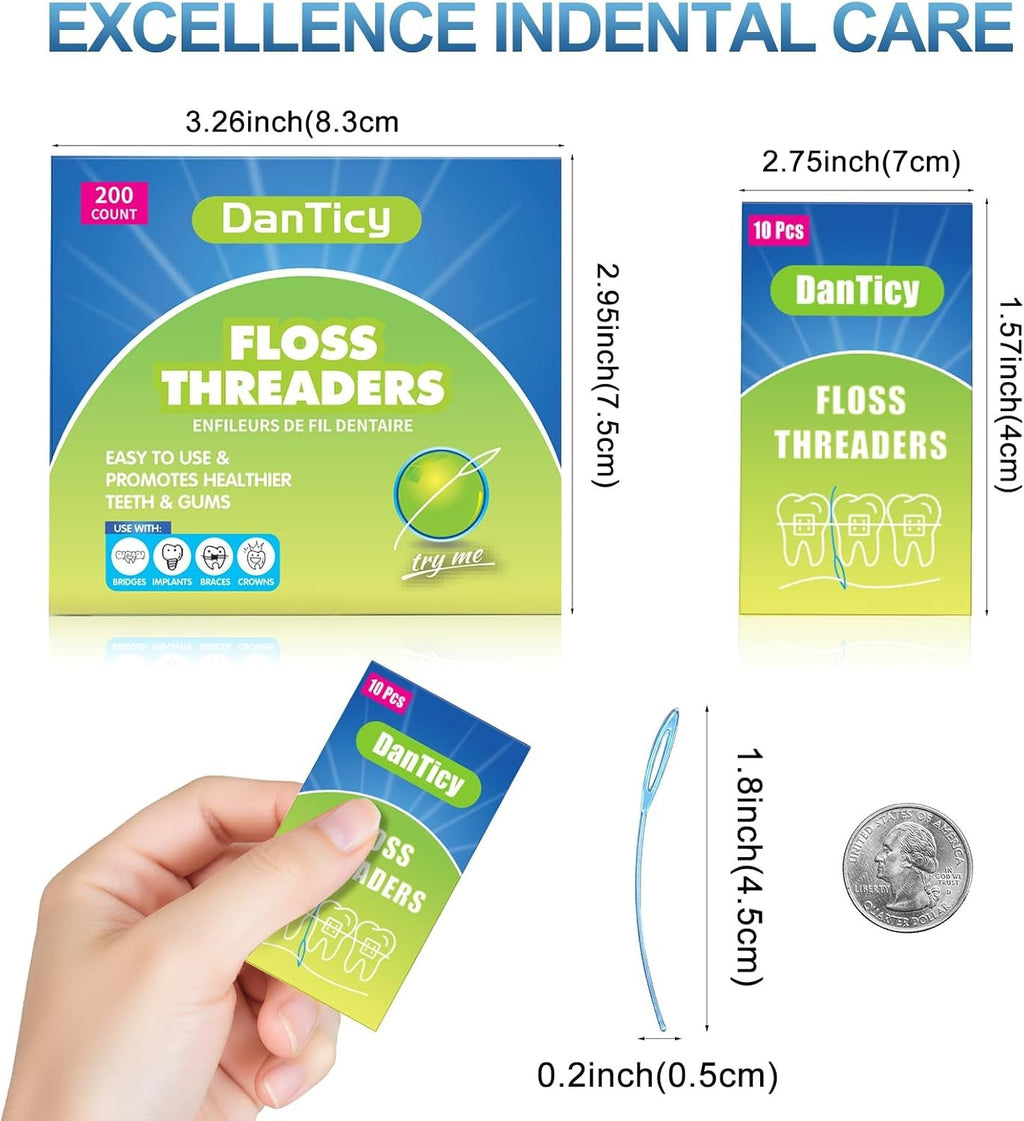 Dental Floss Aid for Braces & Retainers - 200 Count, Strong & Flexible