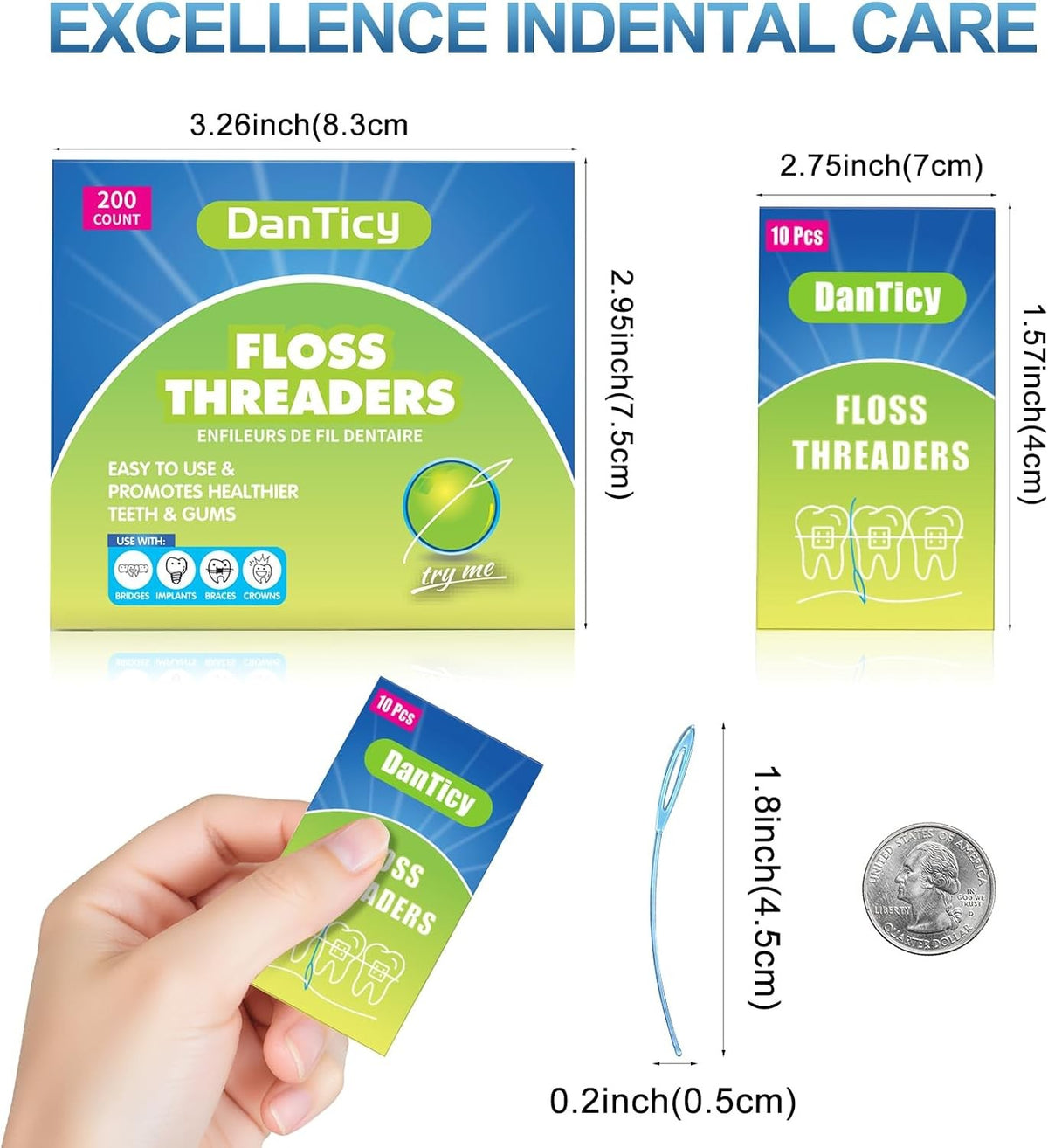 Dental Floss Aid for Braces & Retainers - 200 Count, Strong & Flexible