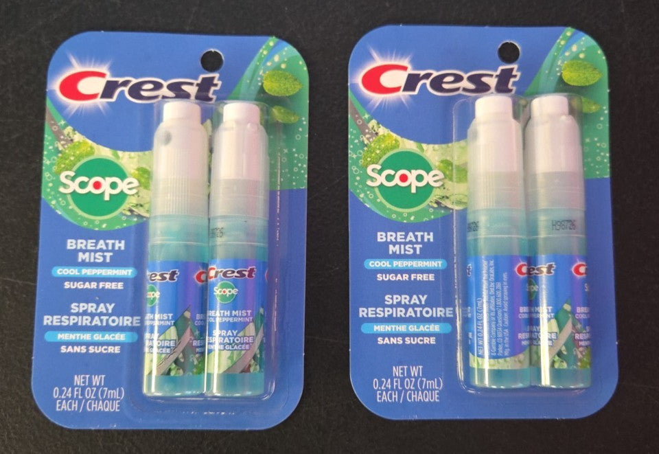 Crest Scope Breath Mist Twin Pack Peppermint Sugar-Free 4 Bottles