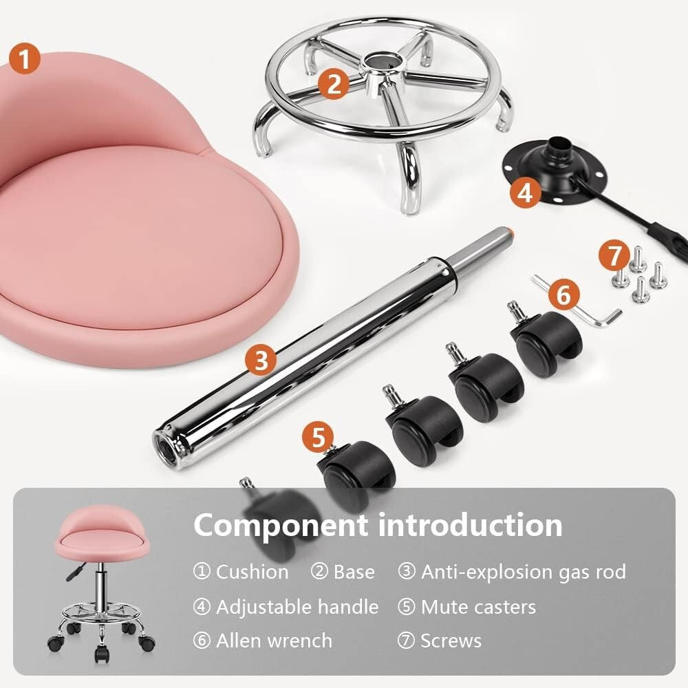 Adjustable Leather-Like Swivel Stool with Casters and Footrest