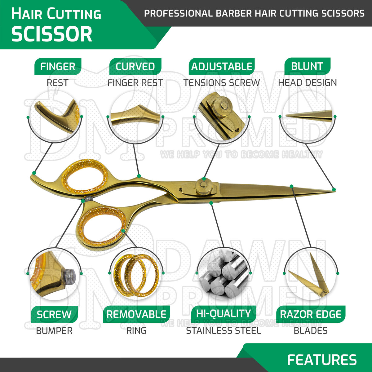 Professional 6.5 Inch Gold Hair Cutting Thinning Scissors Set for Barbers & Stylists