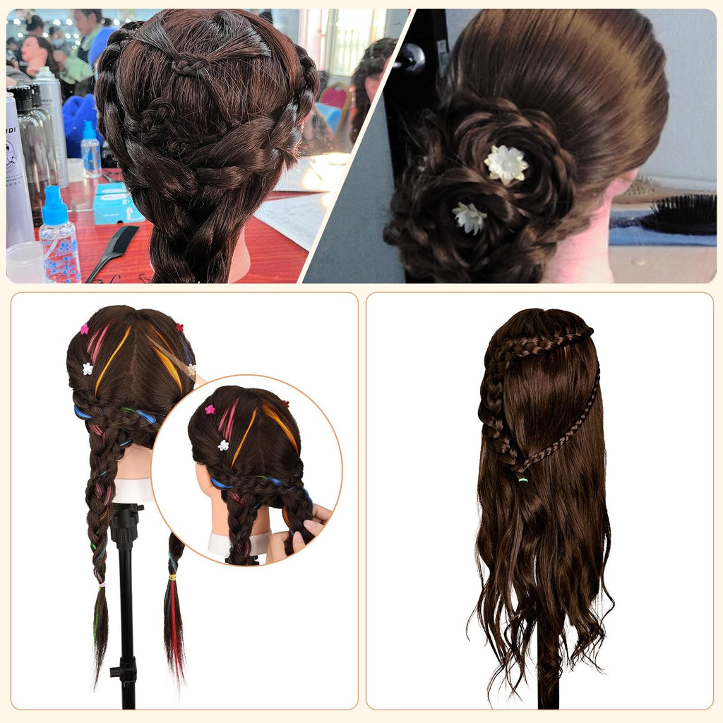 70% Human Hair Mannequin Head 26 Inch Dark Brown for Hair Styling & Practice