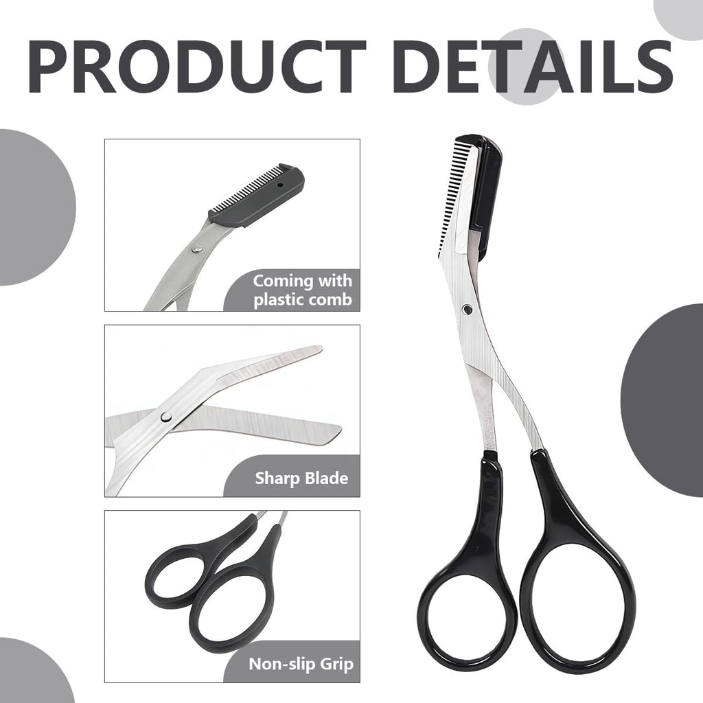 Eyebrow Trimmer Scissors with Comb & Non-Slip Grip - Stainless Steel Grooming Kit