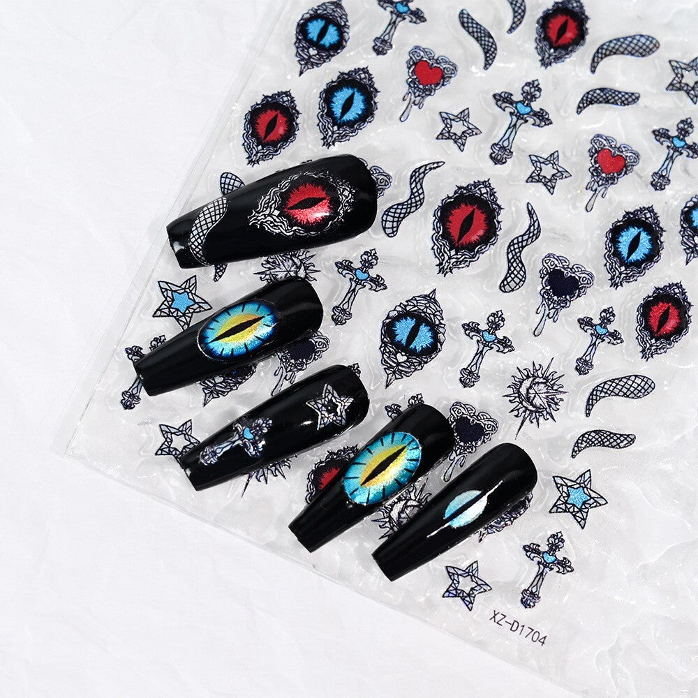 4Pcs Self-Adhesive Evil Eye Nail Stickers for Halloween Nail Art