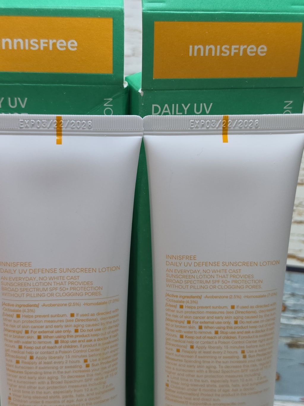 Innisfree Daily UV Sunscreen SPF 50 - Pack of 2 100mL Bottles, Exp 03/28