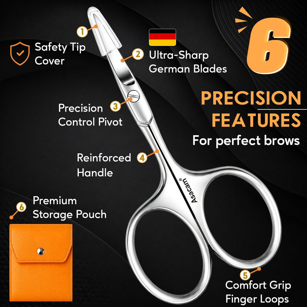 Multi-Purpose Grooming Scissors Set for Nose, Eyebrow, Beard, Cuticles - Silver