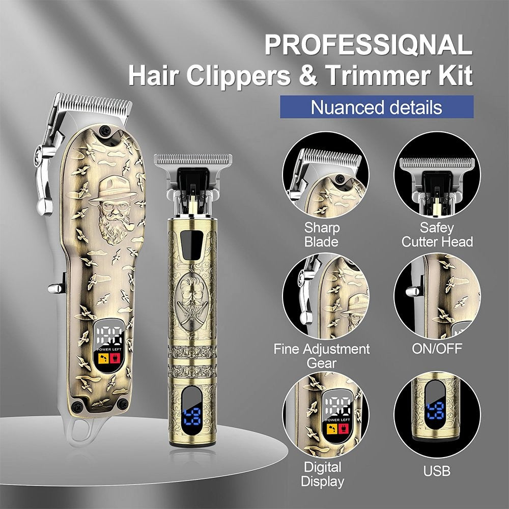 Men's Cordless Hair Clipper Set with LED Display and Beard Trimmer