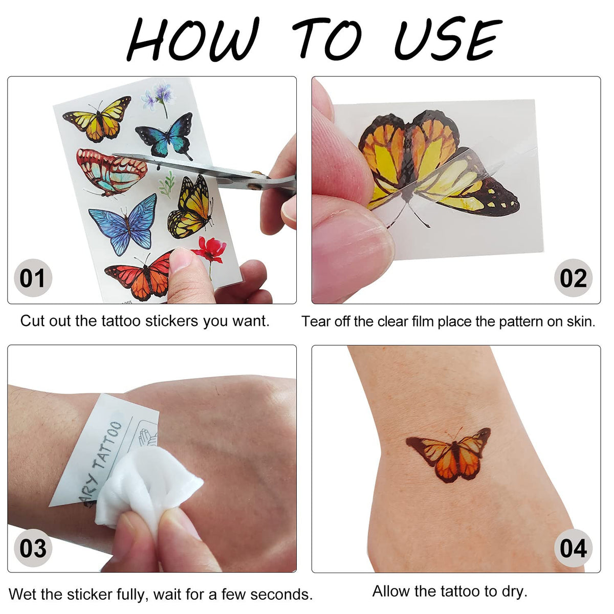 Colorful Butterfly Temporary Tattoos Pack 100 Pcs Waterproof Kids & Adults