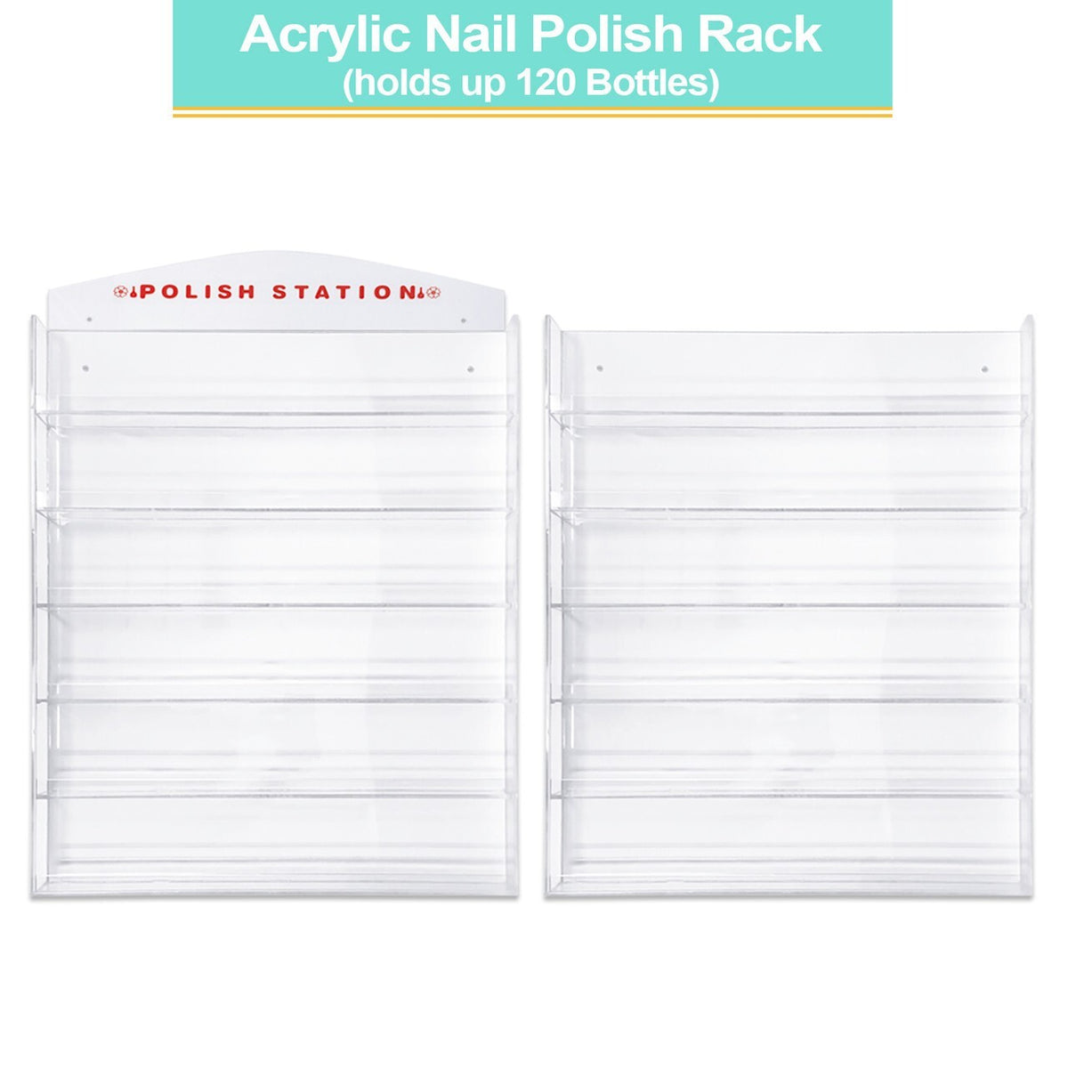 Acrylic Nail Polish Wall Rack Display Holders for 32-96 Bottles with Mirror