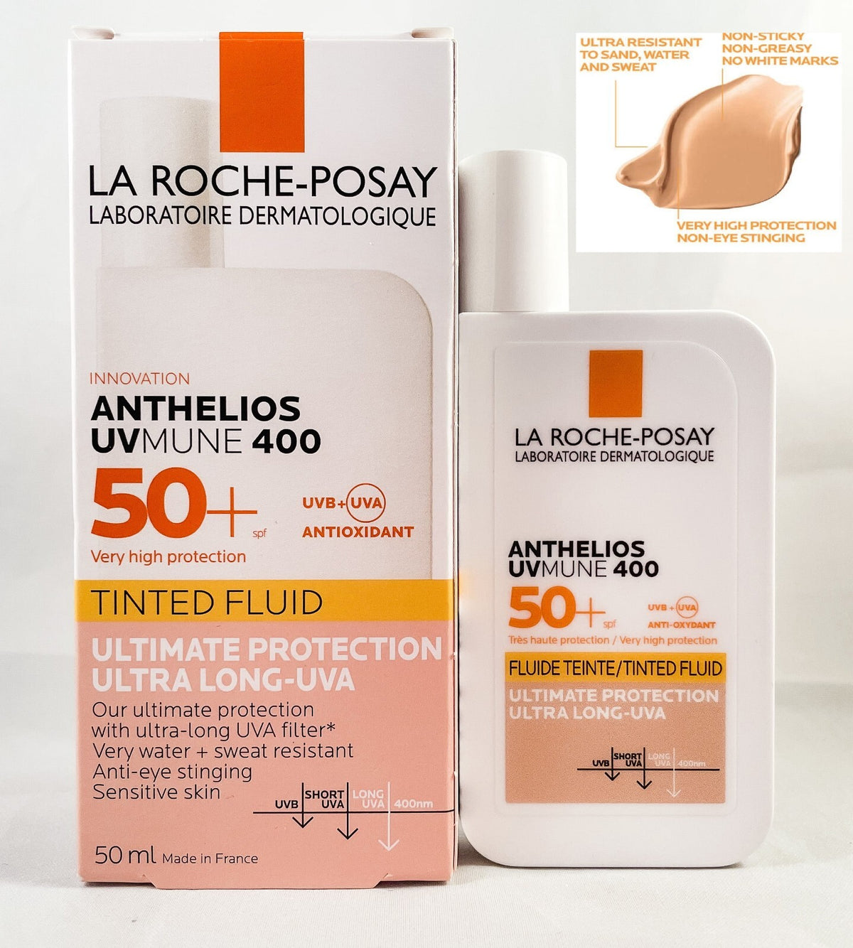 SPF50+ Tinted Sun Protection Fluid for Sensitive Skin - Waterproof, UVA/UVB Blocker