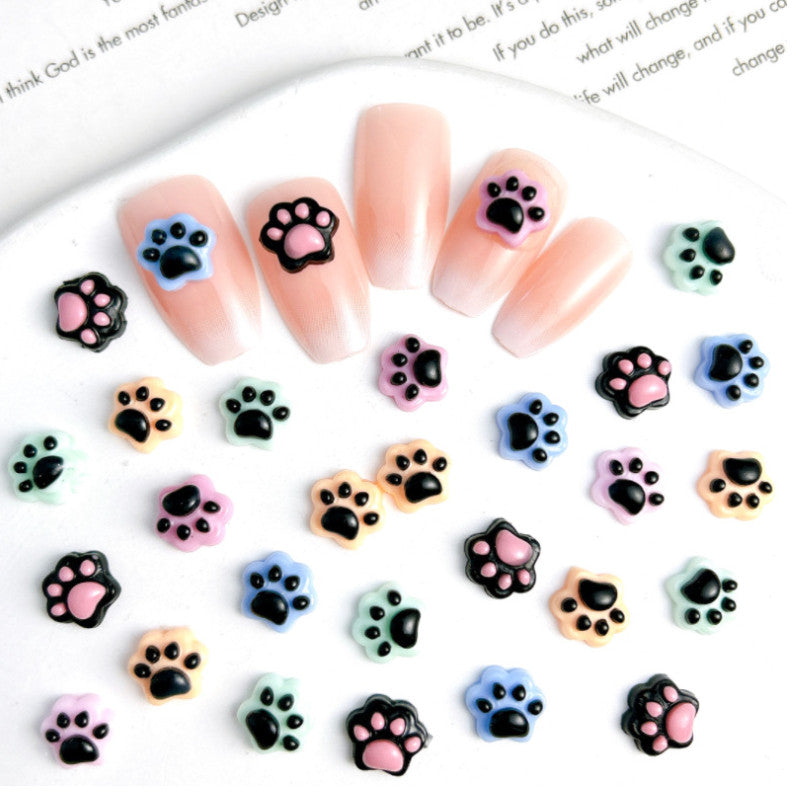 10pcs Glow in Dark Cat Dog Claw Print Nail Art Charms for Manicure & Decor