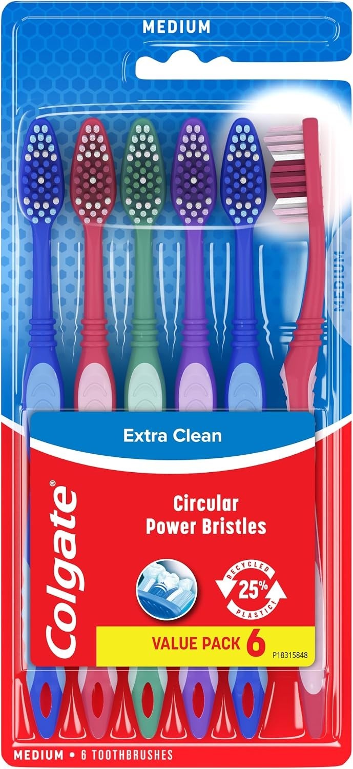 Medium Bristle Toothbrushes - Pack of 6 for Superior Oral Hygiene