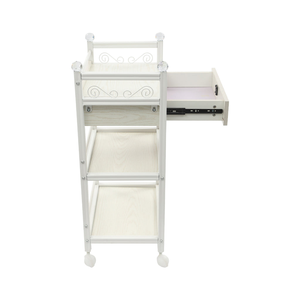 Salon Storage Cart with Drawer, 3-Tier Mobile Organizer, White