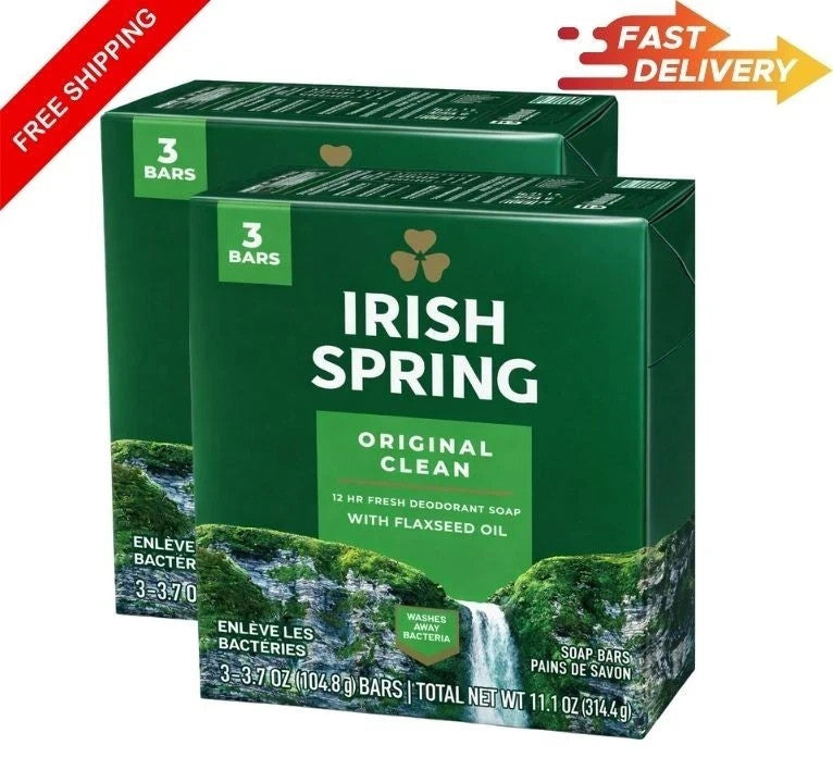 Irish Spring Original Deodorant Bar Soap Pack of 6 - 3 Bars Each