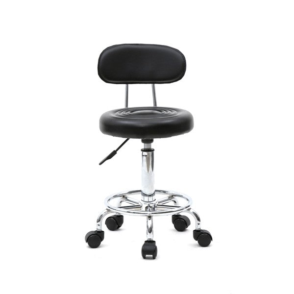 Hydraulic Adjustable Salon Stool with Backrest and Wheels - Black