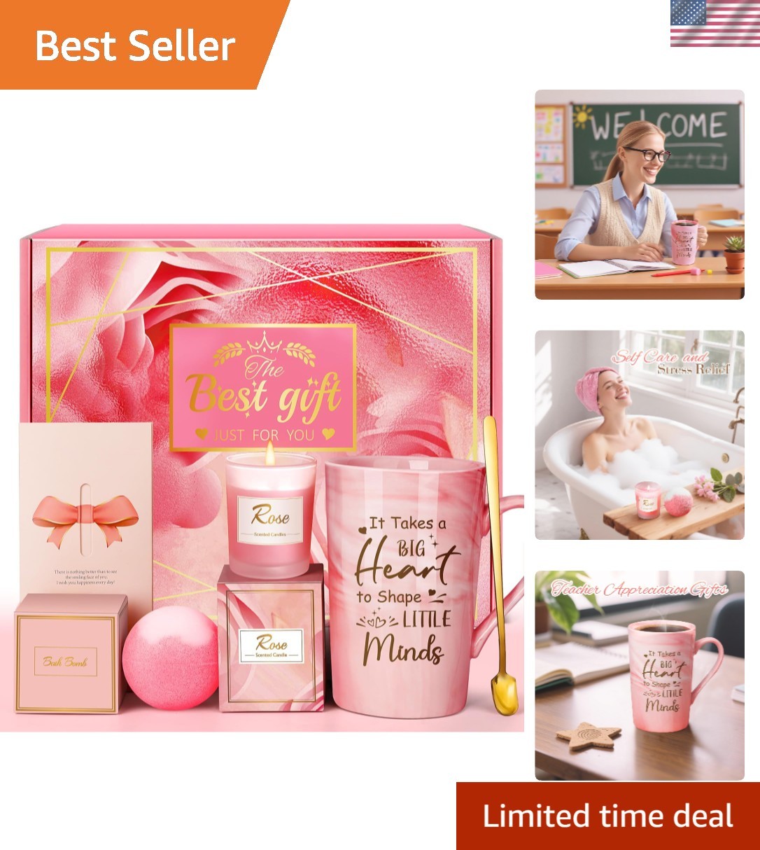 Teacher Appreciation Spa Gift Set with Mug Candle & Bath Bomb - Stress Relief