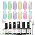 Gel Nail Polish Set with Magnet - 6 Colors Summer Silver Cat Eye