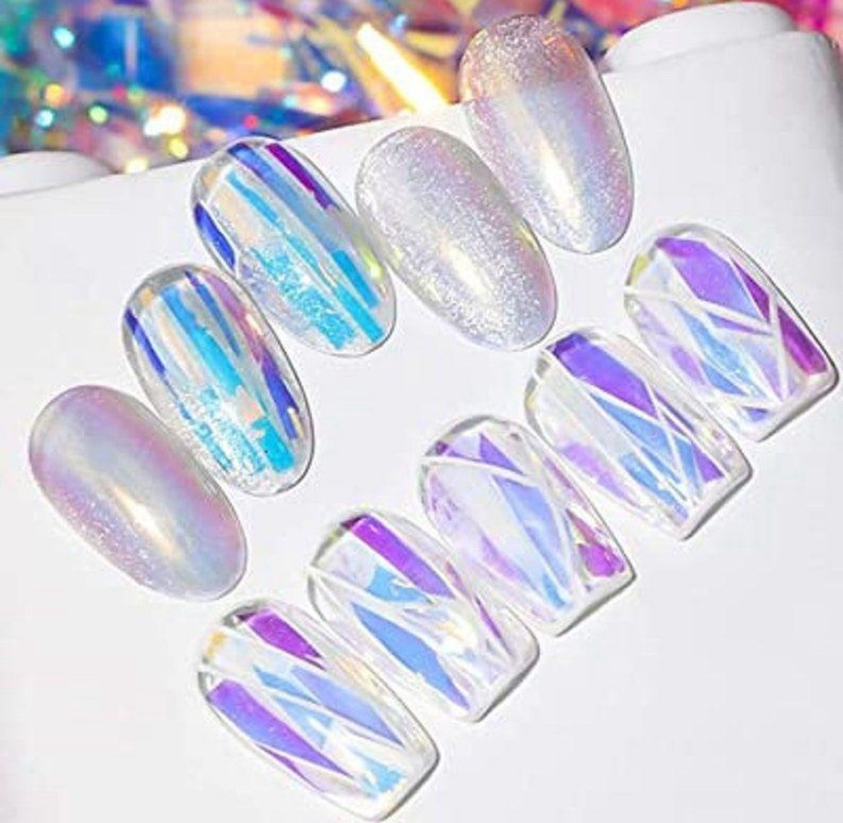 Iridescent Nail Foil Strips - Holographic Nail Art Decor, Set of 10