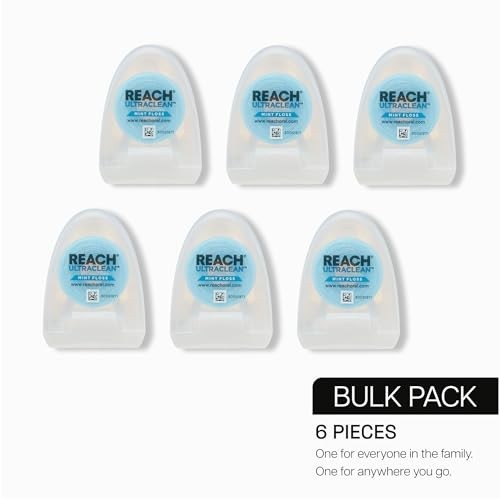 Dental Floss Pack of 6 - Ultraclean Mint Waxed 30 Yards Shred-Resistant Plaque Removal