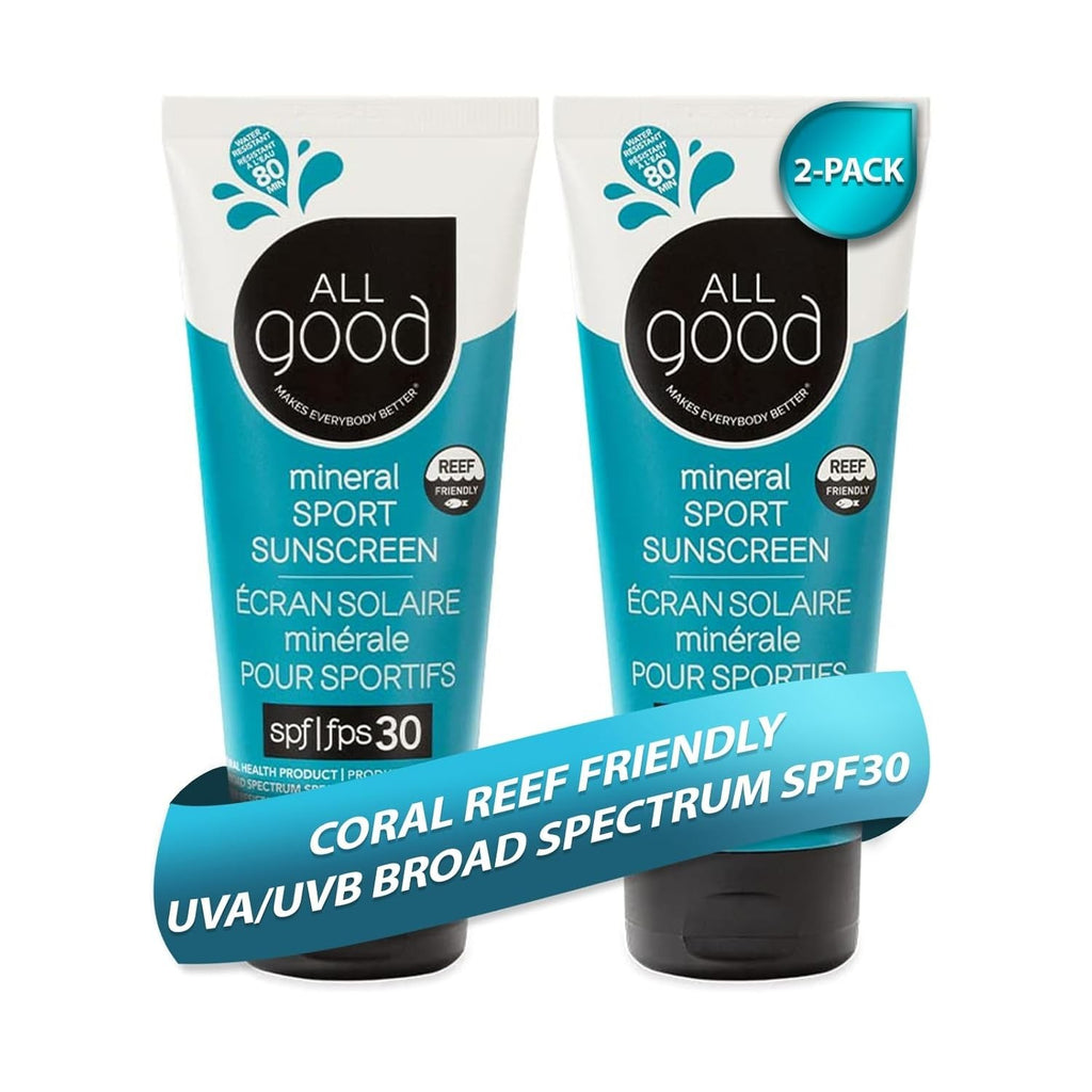 Mineral Sport Sunscreen SPF 30 Pack of 2 - Water-Resistant, Reef-Friendly, Non-Greasy SPF 30 Sunblock