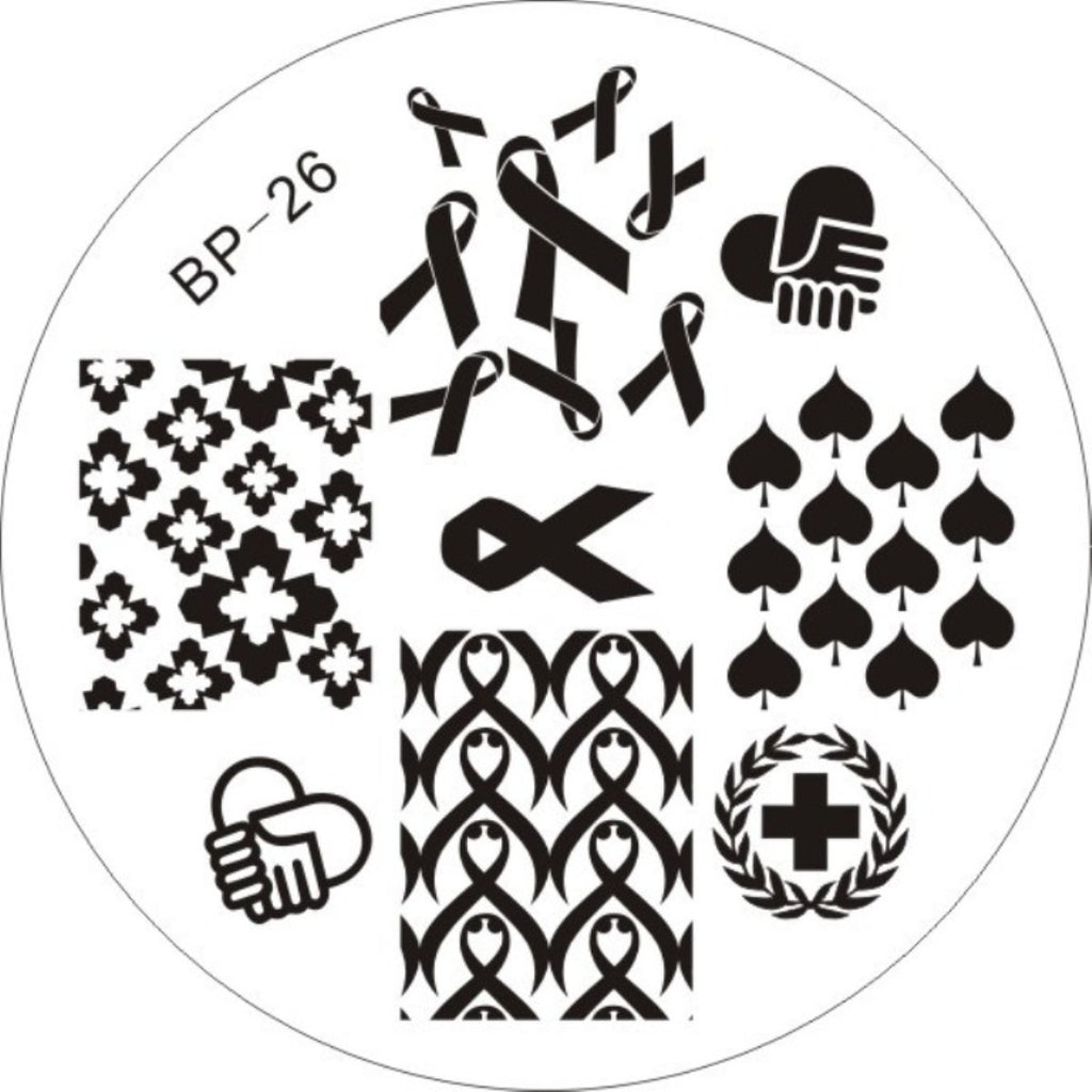 Nail Art Stamping Plate Breast Cancer Support Ribbon Design for Manicure