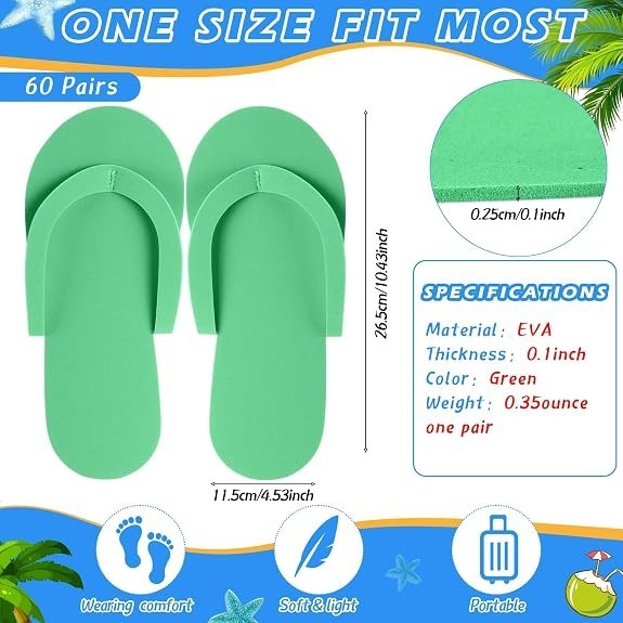 Disposable Pedicure Foam Slippers 24 Pairs Assorted Colors