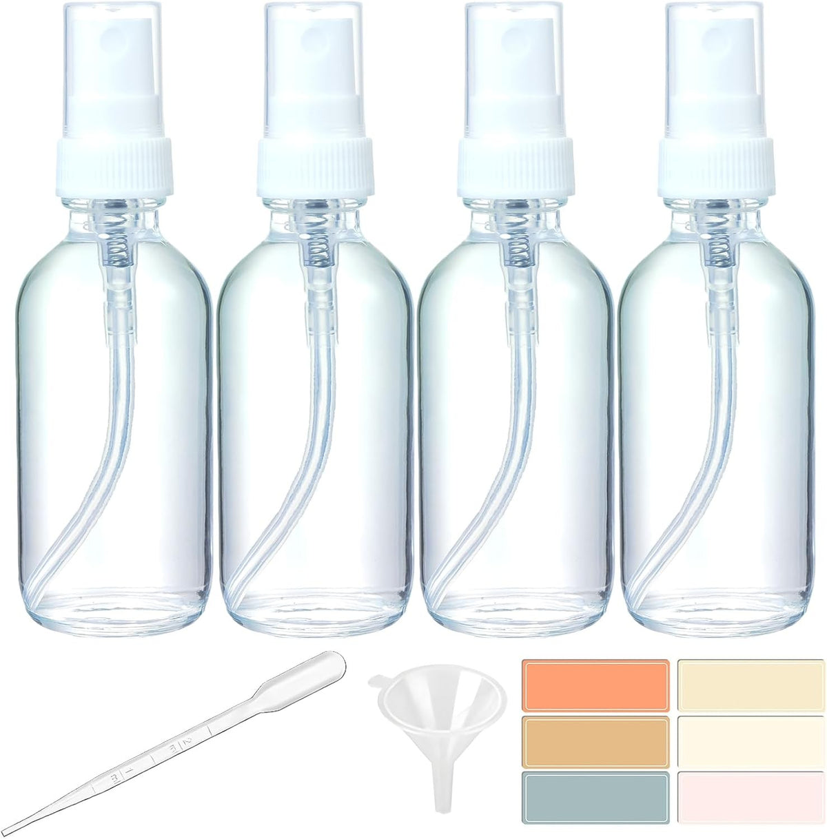 4 Pack 2oz Clear Glass Spray Bottles with Fine Mist Atomizer for Personal Care and Household Use
