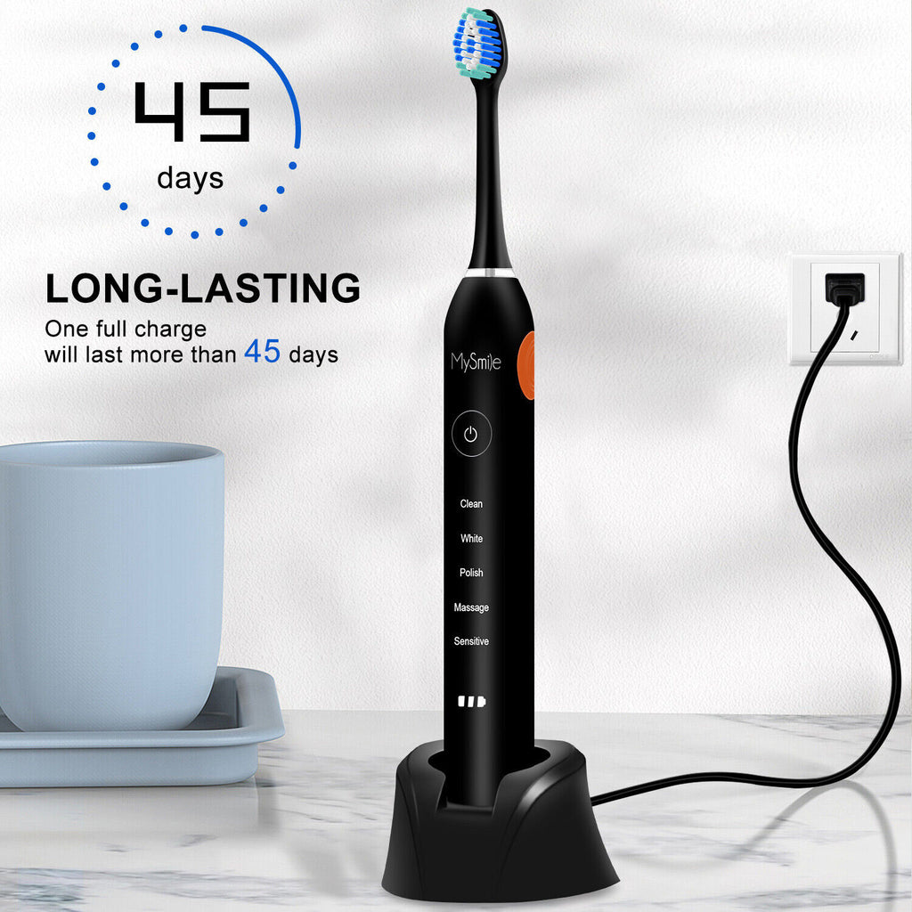 Electric Toothbrush with 6 Replacement Heads & 5 Cleaning Modes - Rechargeable, Waterproof