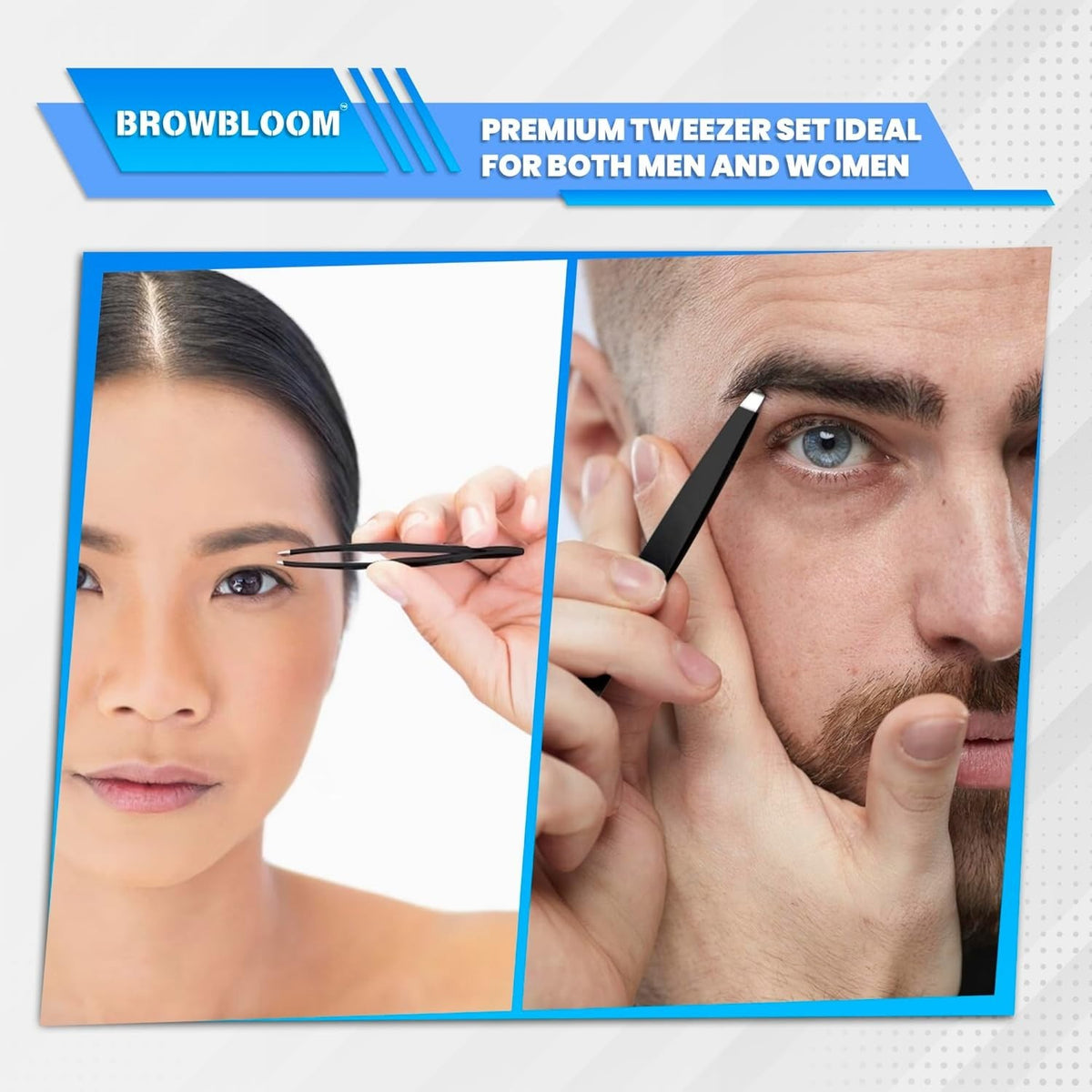 Professional Tweezers Set for Facial Hair & Eyebrows - Stainless Steel, 4 Pieces