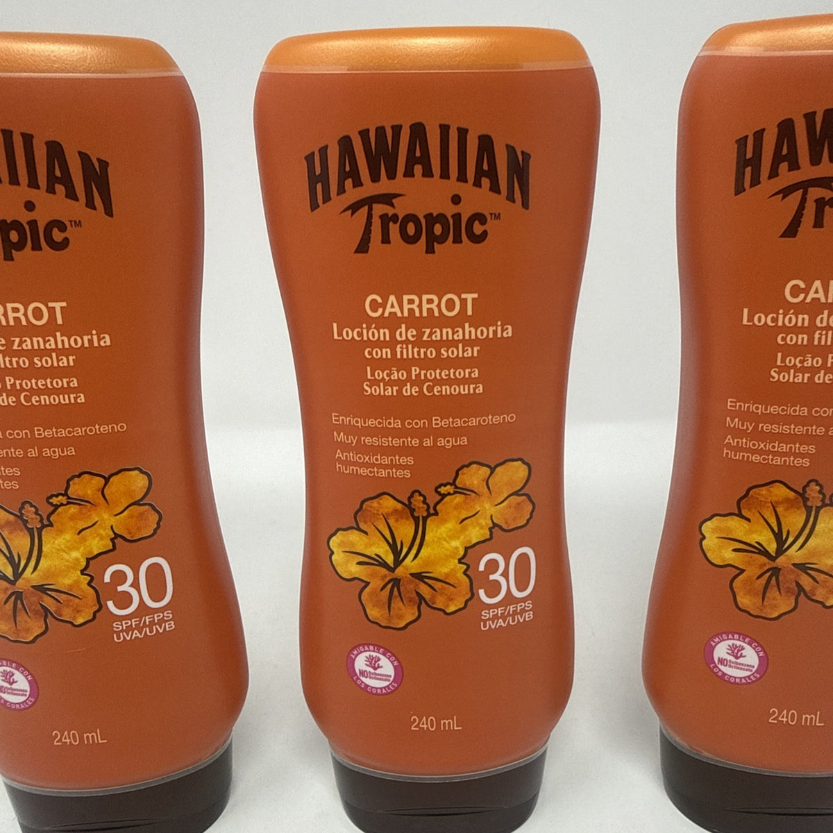 Hawaiian Tropic Carrot SPF30 Sunscreen Lotion 240ml - 3 Pack, Exp 11/24
