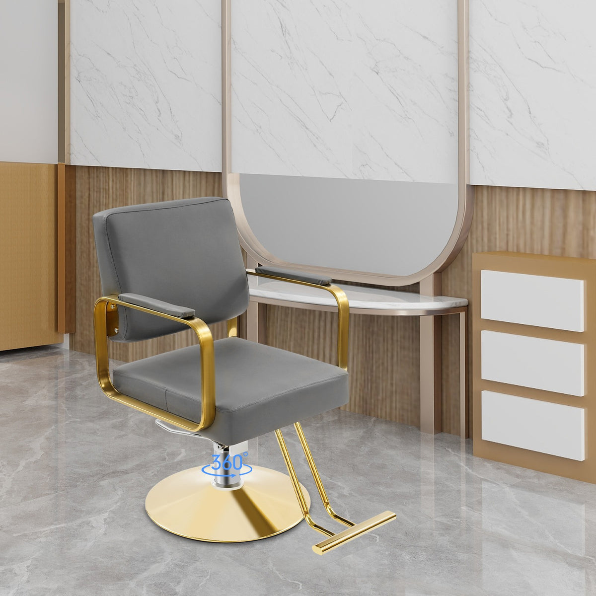 Adjustable Salon Barber Chair with 360° Rotation and Modern Design