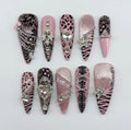 Handmade Colorful Nail Art Set with Rhinestones and 3D Designs - Press-On False Nails