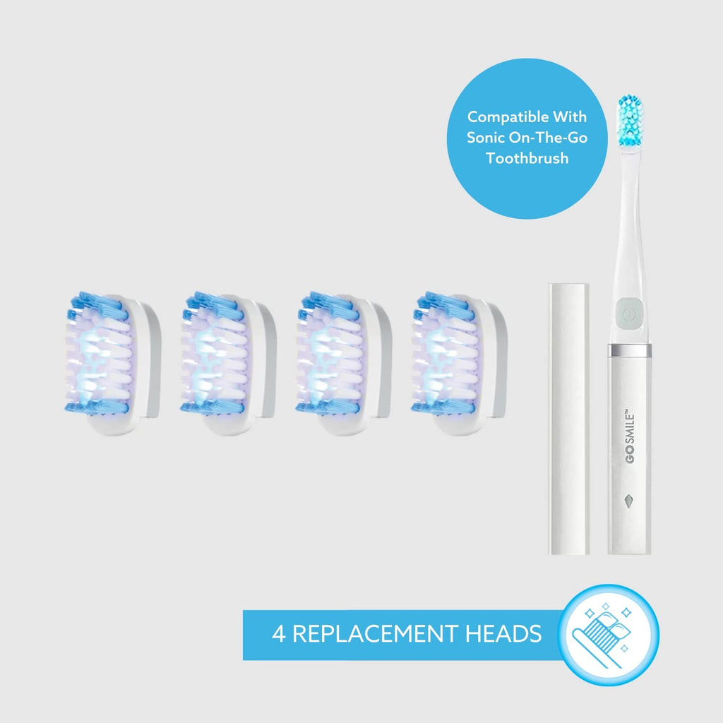 Replacement Brush Heads for On-The-Go Sonic Toothbrush - Blue, Pack of 4