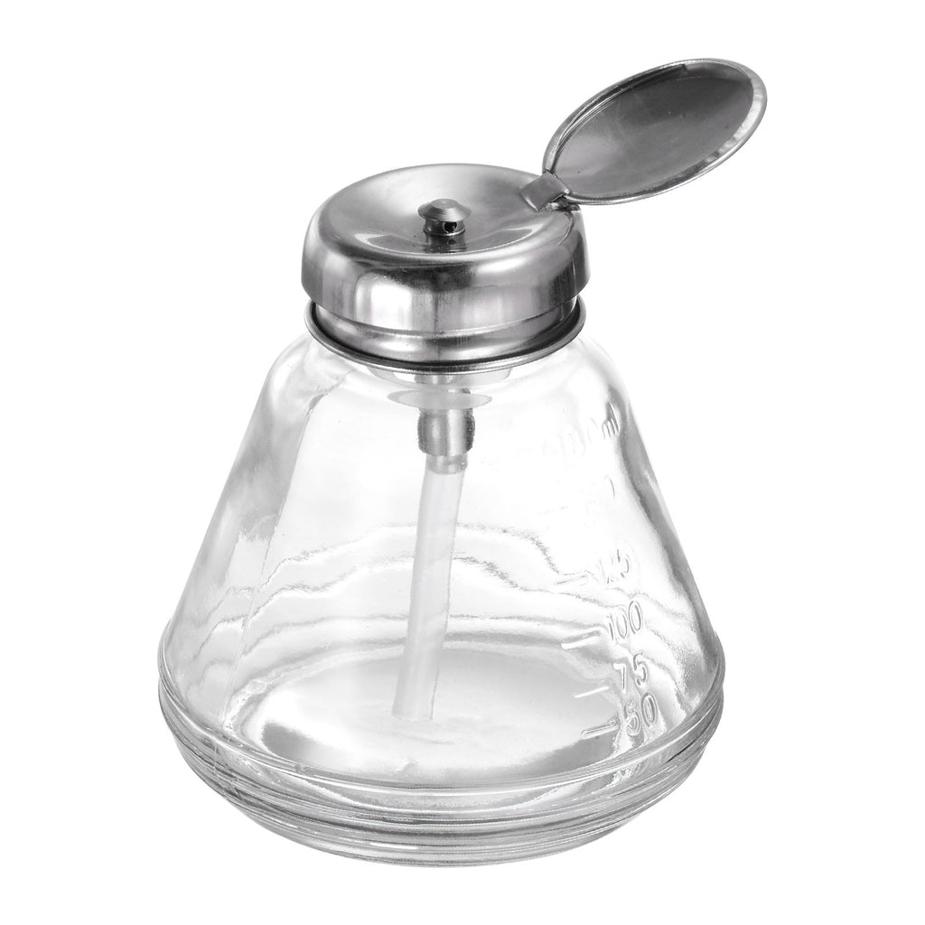 Glass Pump Dispenser Bottle 6oz 180ml with Metal Flip Cover for Liquids