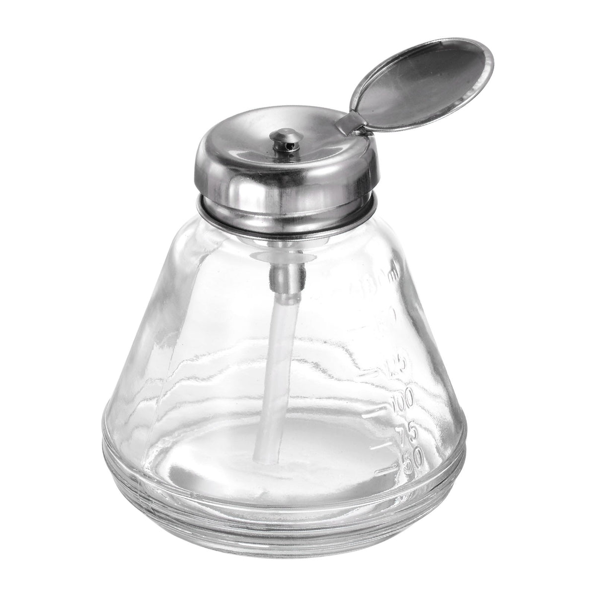 Glass Pump Dispenser Bottle 6oz 180ml with Metal Flip Cover for Liquids