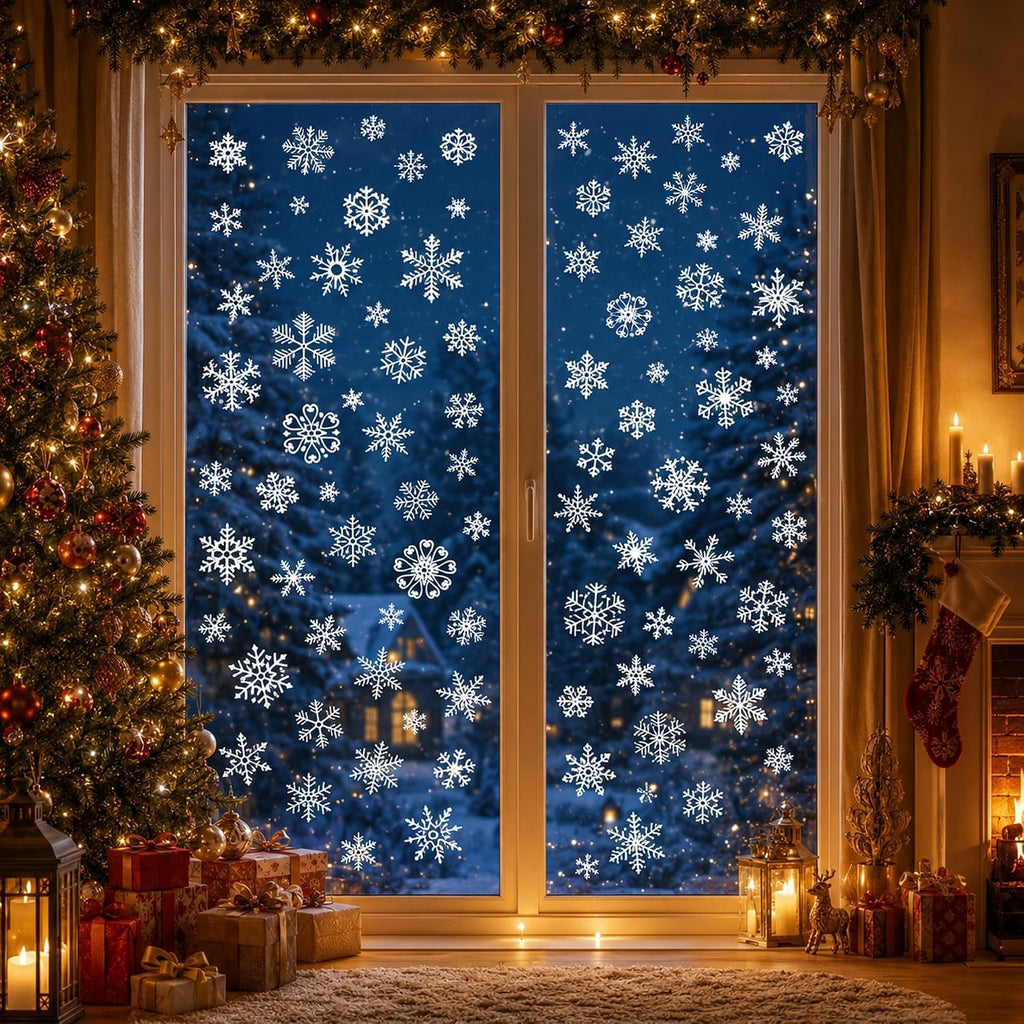 Christmas Snowflake Window Clings - 9 Sheets Holiday Decorations
