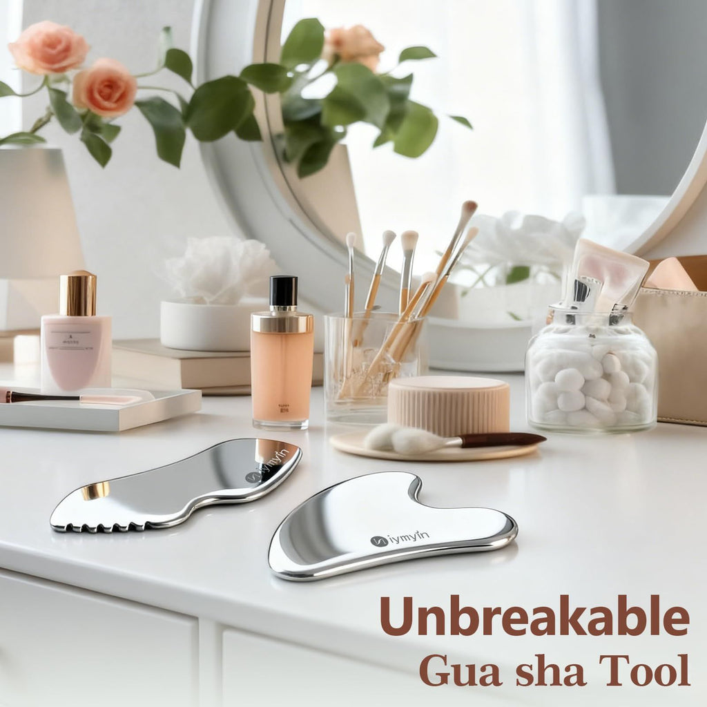 Stainless Steel Gua Sha Facial Tools Set for Face & Body - Silver