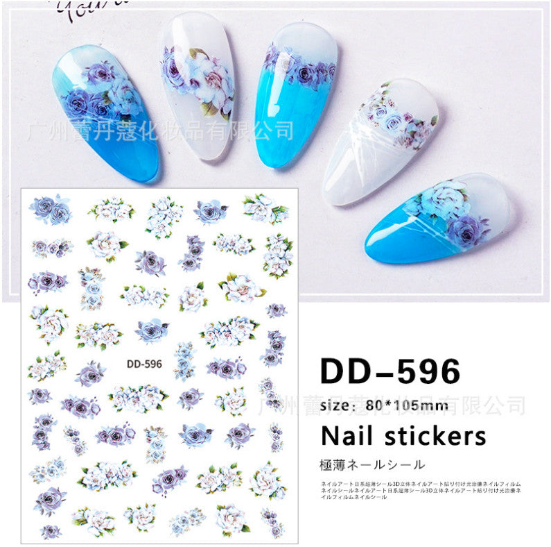 Blue 3D Nail Art Stickers Self-Adhesive Transfer Decals for DIY Nail Design