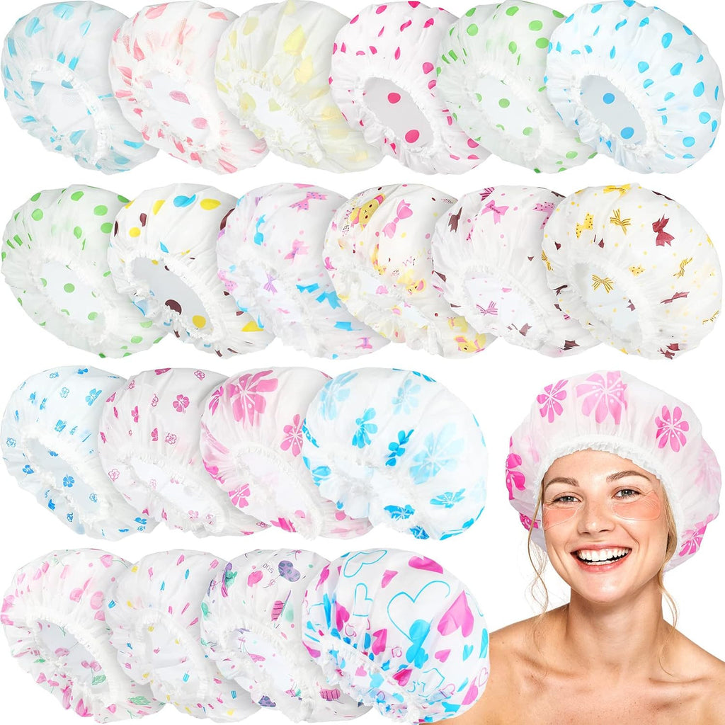 Reusable Plastic Shower Caps 20 Pack Waterproof Hair Cover for Women
