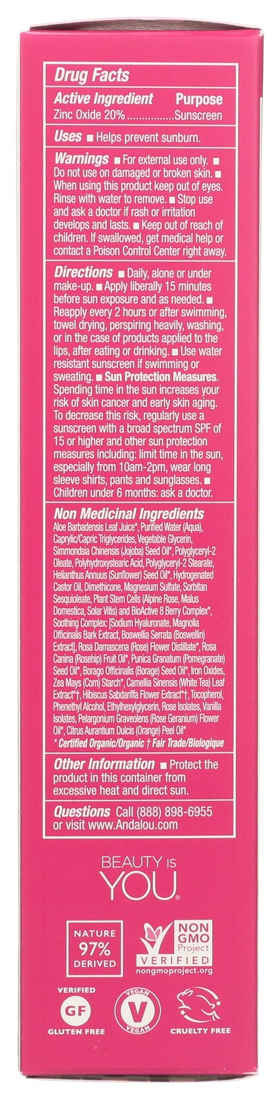 Andalou Naturals 1000 Roses Color and Correct SPF 30 Sensitive Skin Tan