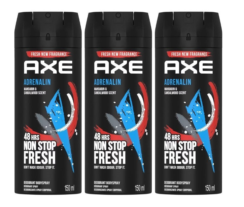Men's Deodorant Body Spray 3 Pack - Axe Adrenalin 150ml